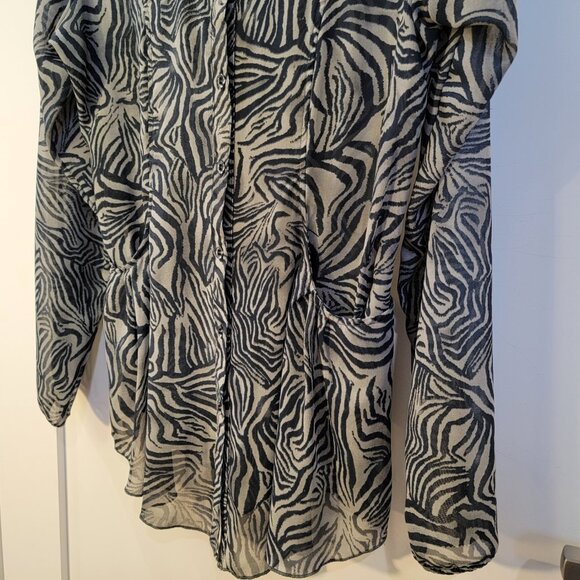 Tunic Button Down Shirt Blouse Jacket Beach Coverup Resort Stripped Gray Medium - Picture 16 of 17